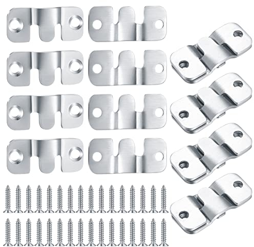 16 Pcs Flush Mount Brackets, Interlocking Photo Frame Hooks, Heavy Duty Stainless Steel Picture Hanging Z Clip Brackets for Picture Display Art Gallery Wall Mount Frame, with 32 Screws