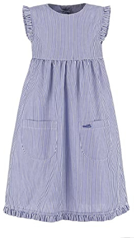 modAS Kinder Kleid gestreift mit Rüschen - Mädchenkleid mit Streifen Ringelkleid Streifenkleid in Marine-Weiß Größe 140