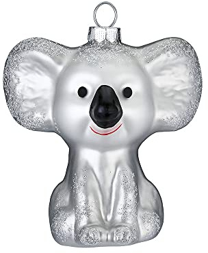 Christbaumschmuck Glas 12cm Koala mit Glitzer Highlights Weihnachtskugeln Wildtiere Silber grau