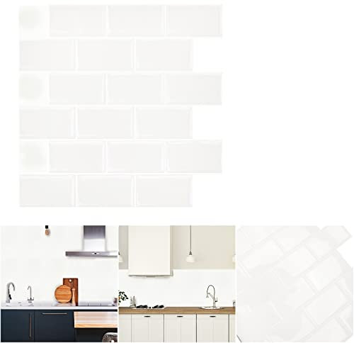 UISEBRT 3D Fliesenaufkleber Küche 30 * 30 cm Fliesenspiegel Selbstklebend Fliesensticker Bad Fliesendekor Aufkleber Fliesen Folie (Strahlendes Weiß)
