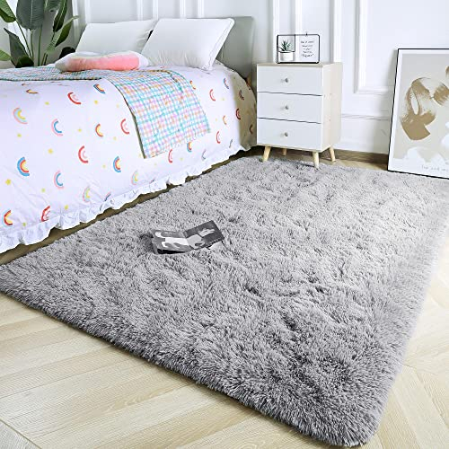 MARATIP Teppich Schlafzimmer 160x230 cm Grau Hochflor-TeppicheWohnzimmer rutschfest Waschbarer Deko Langflor Teppiche Kinderzimmer