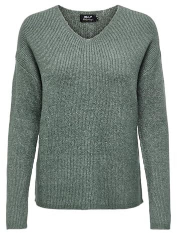 ONLY Damen ONLCAMILLA V-Neck L/S Strickpullover KNT 15204588, Laurel Wreath/Detail:Melange,XL
