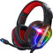 Fachixy FC200 Cuffie Gaming per PS4 PS5 PC Xbox Nintendo Switch, con Luce RGB, Microfono, Audio Stereo, con Cancellazione Del Rumore con filo -Rosso