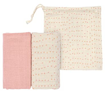 LÄSSIG Baby Puckdecke Spuckdecke Pucktuch Mulltuch 2er Set Baumwolle 80 x 80 cm/Swaddle & Burp Blanket L rose