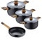 BERGNER EARTH BLACK - 7er-Set Aluminium-Presskochgeschirr - Induktion - ILAG Premium Antihaftbeschichtung - Holzgriffe - Handwaschbar