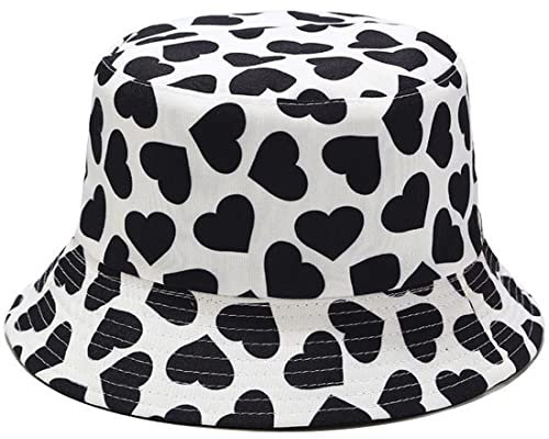 Yixda Unisex Fischerhüte Outdoor Faltbarer Bucket Hat Eimerhut Sonnenhut Strandhut (Liebe Schwarz)