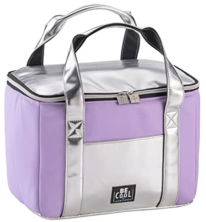 Elegante City Kühltasche in Lavendel/Silber 28x18x21 cm, ca. 10,5 l Volumen mit Breiten Tragegriffen für Picknick, Schule, Ausflüge, Reisen, Kosmetik