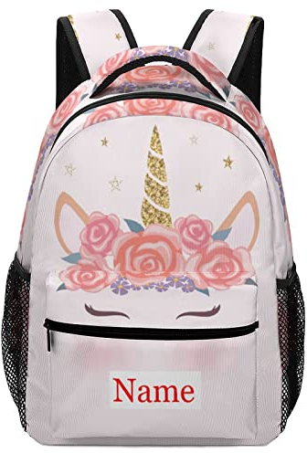 Mraxovid Sac à dos personnalisé avec nom personnalisé pour enfants, garçons, filles, adolescents avec sangle de poitrine, Sac à dos licorne - 2
