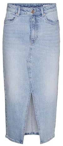VERO MODA Jupe en Jean Longueur Mollet avec Fente 5 Poches Midi Skirt, Couleurs:Bleu-Clair, Taille:XL
