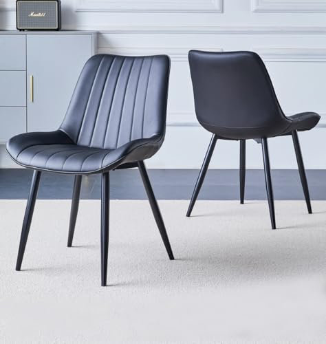Hallowood Furniture Cullompton Dining Chairs Set of 2 Upholstered in Bonded Leather with Sturdy Metal Legs, Stylish and Modern Black Dining Chairs Perfect for Home, Office, and Café