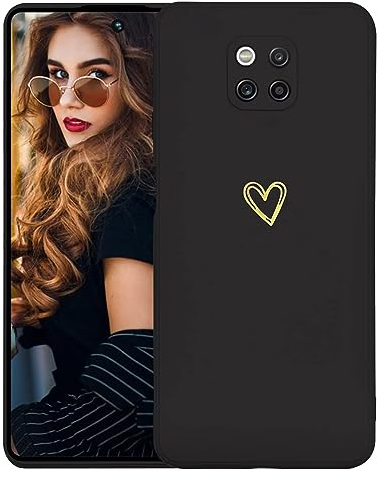 Kaywzo Hülle für Huawei Mate 20 Pro,Weich TPU Silikon Handyhülle mit Herzmuster,Minimalismus Design,Ultradünn Mädchen Stoßfest Kratzfeste Schutzhülle Case Cover,Schwarz