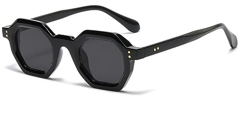 LJCZKA Vintage Achteckige Sonnenbrille Herren Damen, Retro Sonnenbrille Klein Polygon Brille Klassisch Unisex UV-Schutz