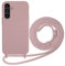 Beajew Funda para Samsung Galaxy A34 5G con Cuerda, Silicona Líquida Carcasa con Cordón Correa Colgante Ajustable Collar Correa Teléfono Case Cover, Rosa de Arena
