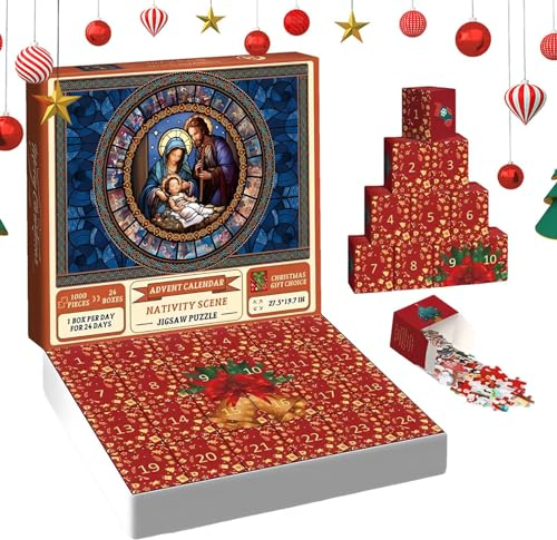 Bitong Adventskalender 2023 Weihnachtspuzzle, Krippen Puzzle, Adventskalender Puzzle Krippe 24 Tage Adventskrippenpuzzle, Weihnachten Countdown Kalender Krippe Puzzle Für Erwachsene Kinder