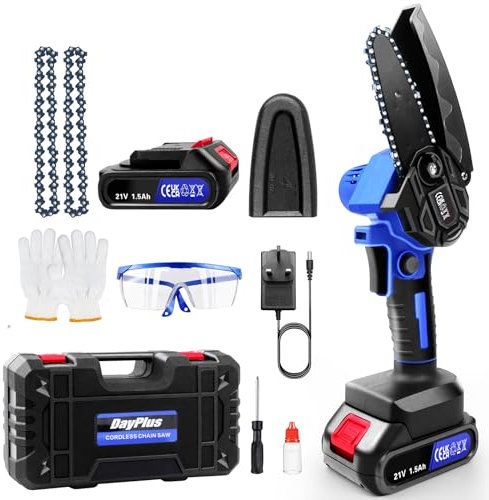 Cordless Chainsaw Brushless Electric Saw for Garden, Courtyard Pruning Wood Cutting Lightweight with 1 Battery 2 Chains Case 6inch