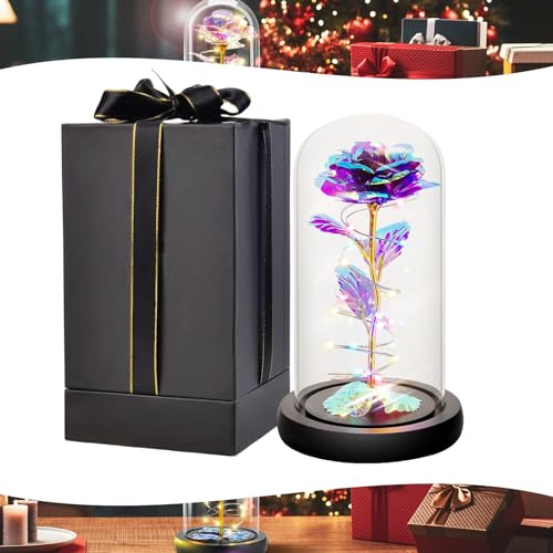 Galaxy Rose for Her,Light Up Rose Flowers Gifts for Women Mom Girl Wife Daughter,Forever Light Up Rose in a Glass Dome Rose Lamp Eternal Rose Present for Valentines Day Mothers Day Birthday Christmas