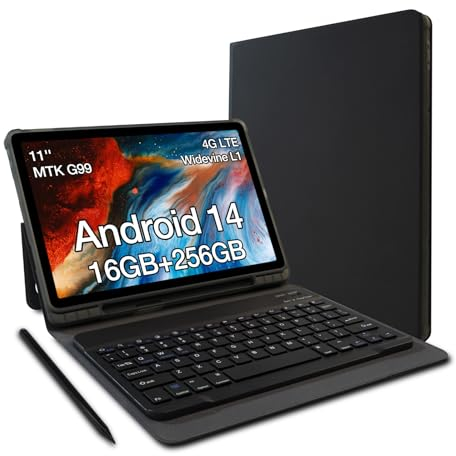 AGM Android 14 Tablet mit Tastatur + Stift, 16(8+8) GB RAM+256GB ROM/TF 2TB, 11'' FHD Display, MTK G99, Dual SIM, 50MP+8MP/Widevine L1/GPS/Kompass/OTG/Hülle/G-AI
