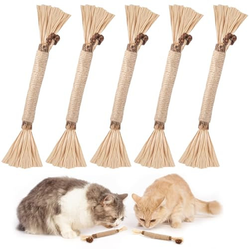 JOOTUEPO Bastoncini di Erba Gatta,5 Pezzi Giocattoli per Gatto Masticare, Giocattoli da Matatabi, Bastoncini per Gatti per Protezione Cura Denti