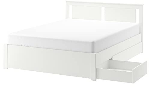 SONGESAND bed frame with 2 storage boxes, 160x200 cm, white/Luröy