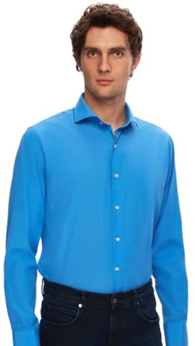 D'S DAMAT Hemd Herren Langarm Slim Fit, Polyester Baumwolle Atmungsaktiv Businesshemd Herren, Schickes Männer Hemd, Bügelleichtes Anzug Hemd, Freizeithemd Kleidung Herren, 6 Unifarben, S | Blau - XXL
