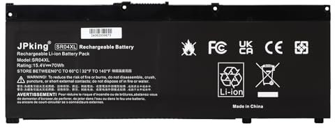 JPking 15.4V 70Wh SR04XL Batteria per laptop HP Omen 15-CE 15-CE000NF CE002NG 15T-CE 15-DC 15-DC0001NG DC0001NL 17-CB Pavilion 15-CB079TX CB011TX ZBook 15v G5 917678-1B1 917678-2B1 917724-855 Battery