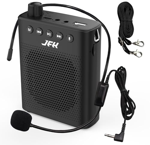 JFH Sprachverstärker für Lehrer, Mini-Sprachverstärker mit kabelgebundenem Mikrofon, tragbares Megafon-Lautsprecher-Headset-System zum Unterrichten und Sprechen, unterstützt Musikwiedergabe, Aufnahme,
