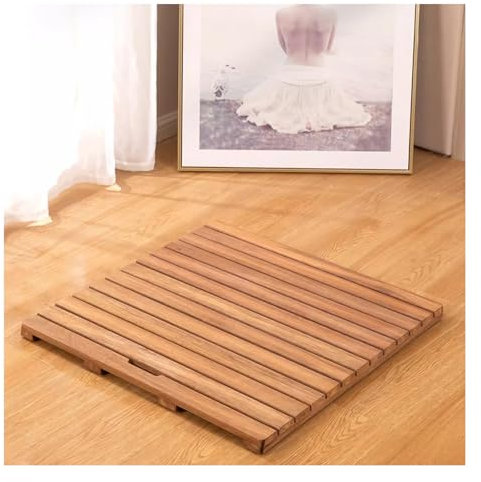 QWEASDF Natürlich badematte holzmatte, holzmatte Outdoor holzmatte Bad,Holz Dusche Badematte,Robust Dauerhaft rutschfest,Quadrat Lattenrost Design Fußboden Matten,SandelholzHolz(W90xL100cm/W36xL39in)