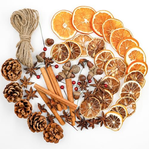 59 Stück Weihnachtskranz Deko,Potpourri Weihnachten,Adventskranz Deko,Weihnachtsdeko Basteln mit Zimtstangen,Tannenzapfen,Getrocknete Orangenscheiben,Zitronenscheiben,Sternanis,Eichel,Beeren
