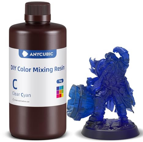 ANYCUBIC DIY Color Mixing Resin, Hochpräzises 405 nm SLA UV-härtendes Harz mit DIY-Farbmischung, einstellbarer Transparenz, Unterstützt 100+ Farb-Debugging, Klares Cyan, 1000g