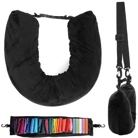 Stuffable Neck Pillow for Travel, Portable Neck Pillow, Adjustable Travel Neck Pillow, Travel Pillow Stuffable with Clothes,Travel Essentials, Neck Pillow for Travelling by Car, Train and Plane