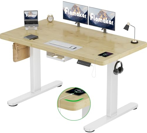 Flamaker Höhenverstellbarer Schreibtisch 120x60 cm,25MM Ganze Tischplatte mit Bürstenloser Motor,Stabiler Ergonomischer Steh Schreibtisch elektrisch höhenverstellbar mit Kabel Management Tray