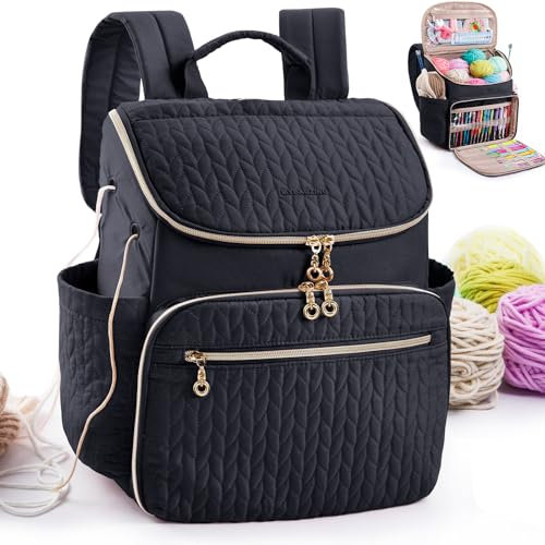 MYBAGZING Borsa a maglia, grande zaino all'uncinetto, organizer per uncinetto, organizer per filati, porta filati con 10 tasche per accessori all'uncinetto, per lavori a maglia e all'uncinetto, regalo