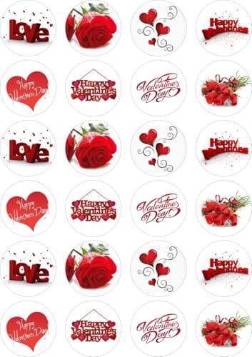 24 x PRECUT Edible Valentines Day Cupcake Fairy Cake Wafer Decoration Toppers - Available in 4 Designs (Design 3)