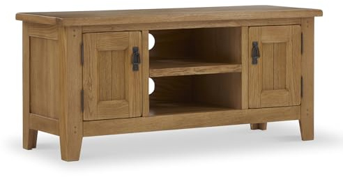 RoselandFurniture Broadway Oak 120cm TV Unit Cabinet for Living Room | Fully Assembled, Large Wooden Television Storage for Media, Waxed Finish, Traditional Rustic Style, H55cm D44cm