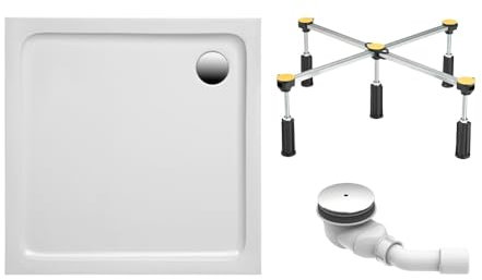 Schulte Duschwanne Adria aus hochwertigem Sanitäracryl, 80x80 cm inkl. Fußgestell, Ab- und Überlaufschutz, Pflegeleicht und alterungsbeständig, Größe wählbar