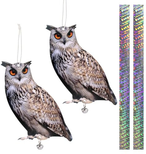 Repulsif Pigeon Effaroucheur Oiseaux, 2 Pièces Anti Pigeons Pour Balcon avec Bande Réfléchissante, Plat Faux Hibou Effaroucheur Oiseaux, Eloigner Les Oiseaux Jardin, Répulsif Oiseaux Exterieur