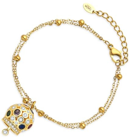Dada Gioielli – Capri Glöckchen Armband mit bunten funkelnden Steinen und eleganter Rosenkranzkette, 16,5 + 3 cm (Mehrfarbig Gold)