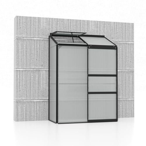Vitavia Anlehn-Gewächshaus Styx 900, schwarz, 0,9 m², 4 mm HKP | Wetterfestes & stabiles Wand-Gewächshaus zur Pflanzenanzucht | Ideales Treibhaus für Gemüse, Kräuter & Blumen