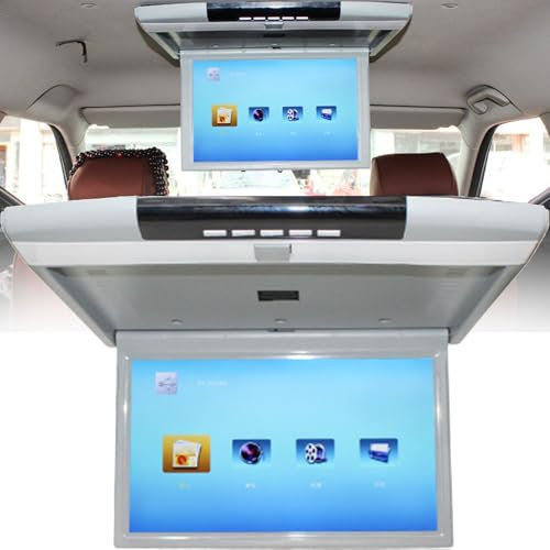 1080p car Video Player, 17.3 inch HD Wide Screen car Overhead roof Mounted Monitor Ultra-Thin flip Down TV for Cars Support fm/ir/USB/sd/HDMI Input (no DVD Drive),White