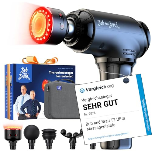BOB AND BRAD T2 Ultra Massagepistole mit Wärme & Rotlicht-Therapie | Tiefengewebe-Massagegerät für Sportler, Tragbare Massage Pistole für Muskelregeneration, Geschenk für Männer Frauen