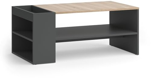 Vicco Couchtisch Wido, Anthrazit/Sonoma, 100 x 55 cm | mit Regalen, zur Ablage von Zeitschriften und Fernbedienungen geeignet