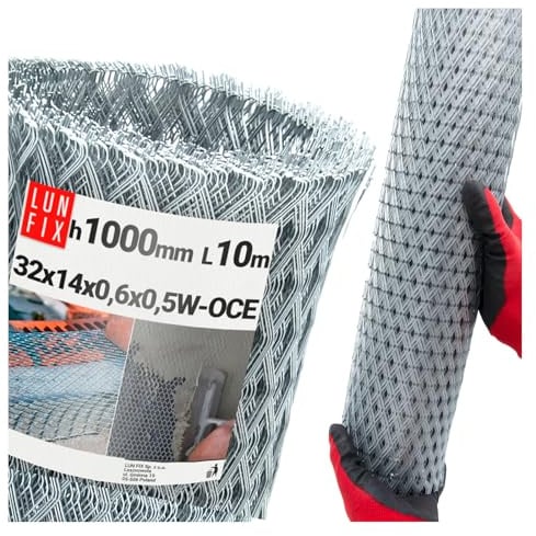 Rippenstreckmetall verzinkt 32×14 mm 10 m 1000 mm 0,6 mm Rolle breit | Putzträgermatte Dicke für Fassade, Wand, Ecke, Innen- und Außenputz