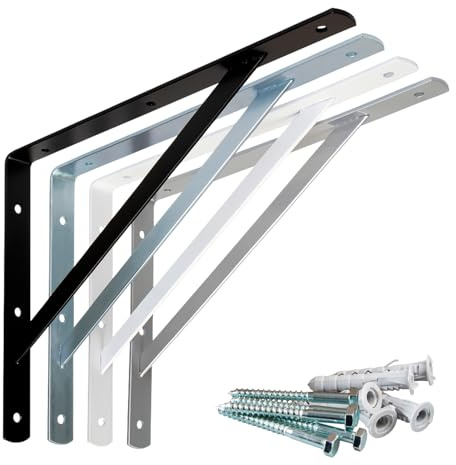 PRIOstahl Schwerlastträger 2 Stück 200x300mm Schwarz - Regalwinkel Heavy Duty - Schwerlastkonsole Winkelträger mit Schrauben Dübel