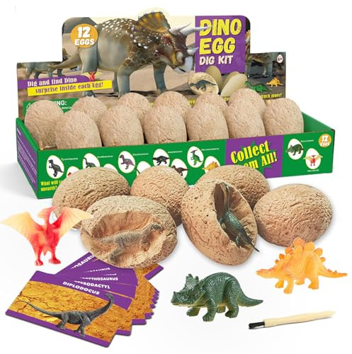 Dr. Daz Dinosaurier Ei Ausgrabungsset, 12 Dinos Egg Toy Alter 6–12 | Spielzeug Party Dinosaur Figuren Braben Kit Ausgraben Archäologie
