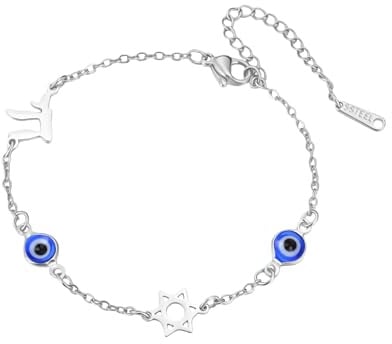 EUEAVAN Böses Auge Armband Davidstern Chai Armband Hebräisches Glücksbringer-Amulett Jüdischer religiöser Kabbala-Segen Schmuck Chanukka-Geschenk für Frauen Männer