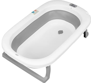 Toral Bañera Plegable Bebé con Patas Gris - Bañera Bebe con Patas Comoda, Facil de Guardar y Usar, Patas Antideslizantes y Colgador - Bañera Bebé Plegable Portatil - Modelo Bathy Gris