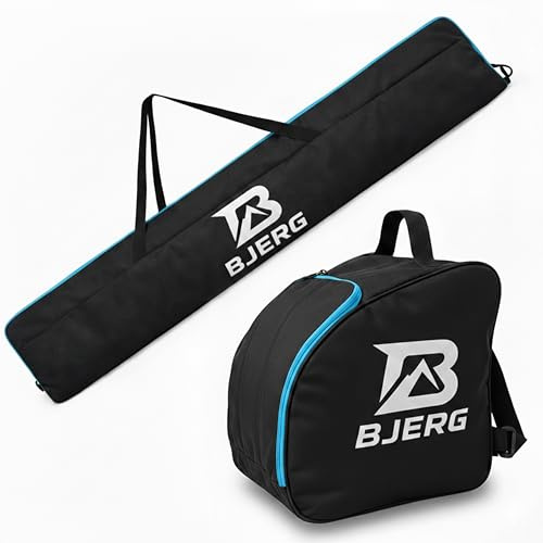 Vov.Vov BJERG Skitasche & Skischuhtasche Set – wasserdichte Ski Tasche/Hülle/Cover – Skischuh Tasche & Ski Transporttasche – Für Ski 150-160cm - Made in EU - Schwarz-Sky Blue