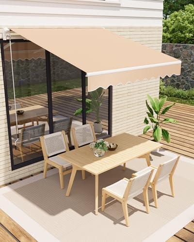 Garveelife Gelenkarmmarkise 350 x 250 cm, UV40+ & wasserabweisend, mit Kurbel & Wandhalterung Länge + Winkel einstellbar, Markise für Terrasse & Balkon, Sonnenschutz Balkonmarkise Gelenkmarkise