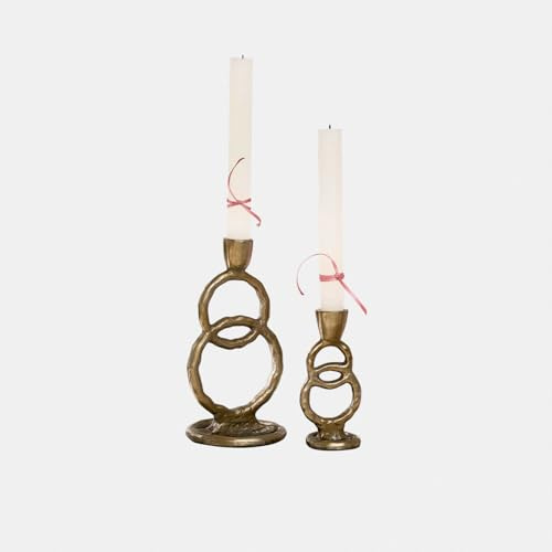 Loberon Kerzenständer 2er Set Corvane, antikmessing | Zwei Größen - Stilvolle Ringform - Unregelmäßige Oberfläche - für Stabkerzen - Kerzenhalter - Aluminiumguss