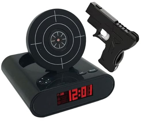 Interaktiver Wecker mit Pistole & Ziel, Schießspiel Alarm Clock mit Aufnahmefunktion, Wecker Laut für Tiefschläfer, Lustig Pistolenwecker Kinderwecker Funkwecker, Geschenk für Teenager (Schwarz)